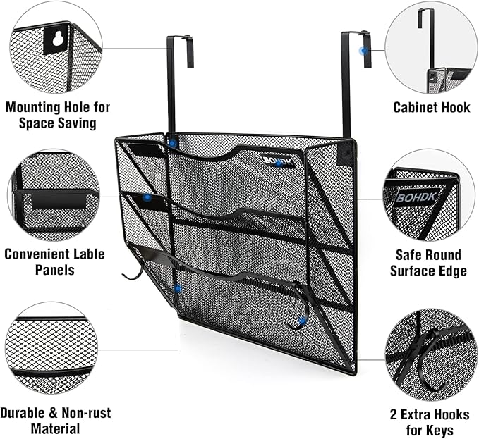 BOHDK Wall File Organizer, 3 Tire Hanging File Folder Mail Organizer, Vertical - Image 2