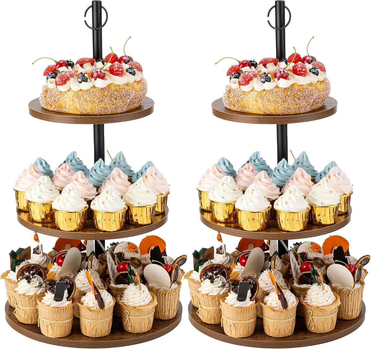 Aminigram 2 packs Wooden Cupcake Stand, 3 Tier Large Cupcake Tower Stand 50 C...