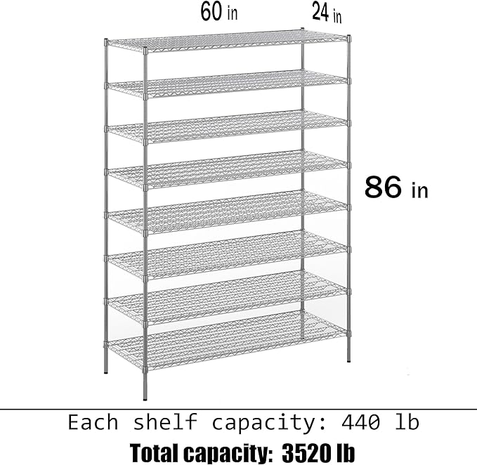 Regal Altair 24" Deep x 60" Wide x 86" Height Wire Shelving Kit | 8-Tier | NSF - Image 3