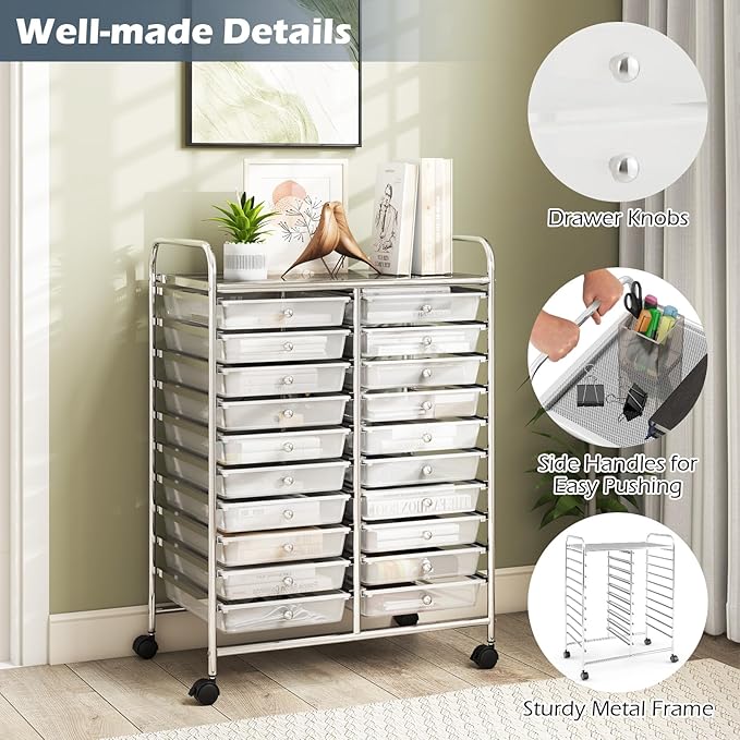 Happygrill 20-Drawer Organizer Cart Tools, Mobile Utility Storage Cart - Image 4