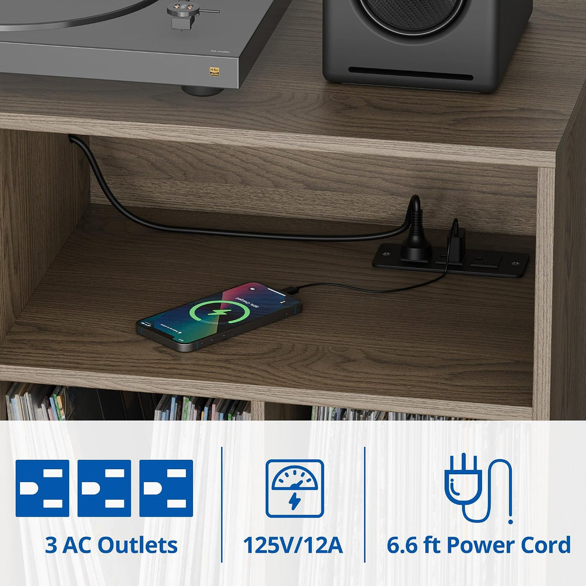 Cozy Castle Record Player Stand with Vinyl Storage Cabinet, Wood Turntable Ta...