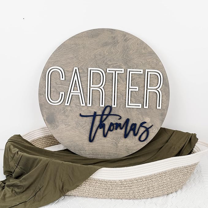 Custom Round Nursery Name Sign, Personalized Wooden Wall Plaque, Baby Shower - Image 2