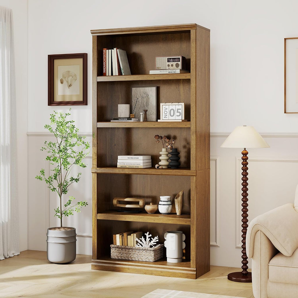blini 5-Shelf Tall Bookcase Wooden Bookshelves 33in Wide Floor Standing Display