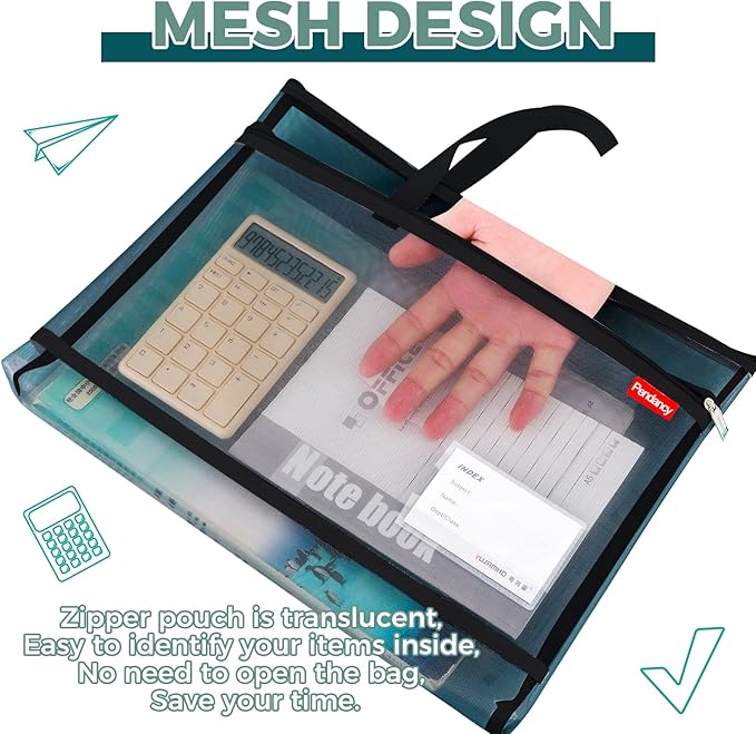 Pendancy Mesh Zipper Pouch A3 Size, Large Double Pocket Lightweight Nylon - Image 4