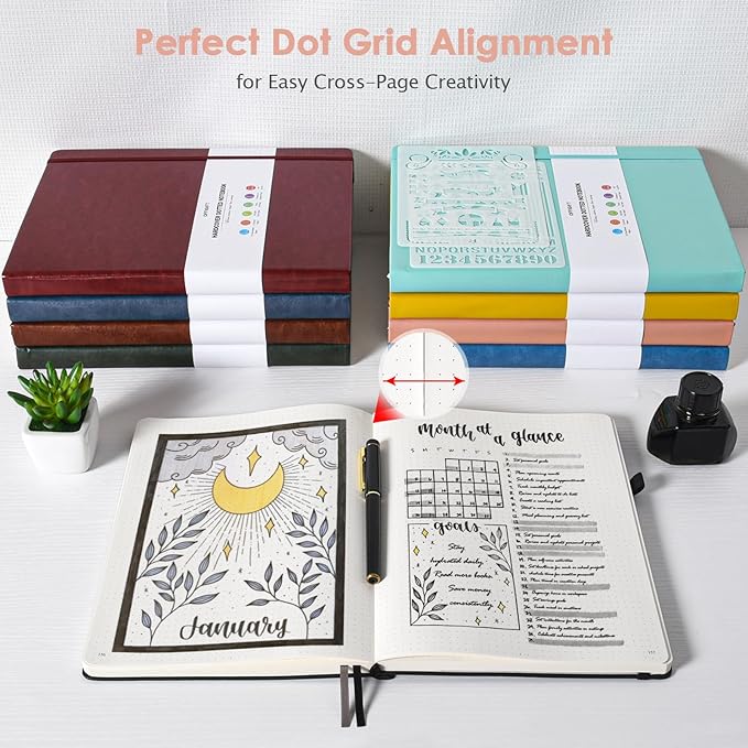 OFFIGIFT Dotted Journal Notebook, 312 Numbered Pages Large B5 Hardcover Leather - Image 6