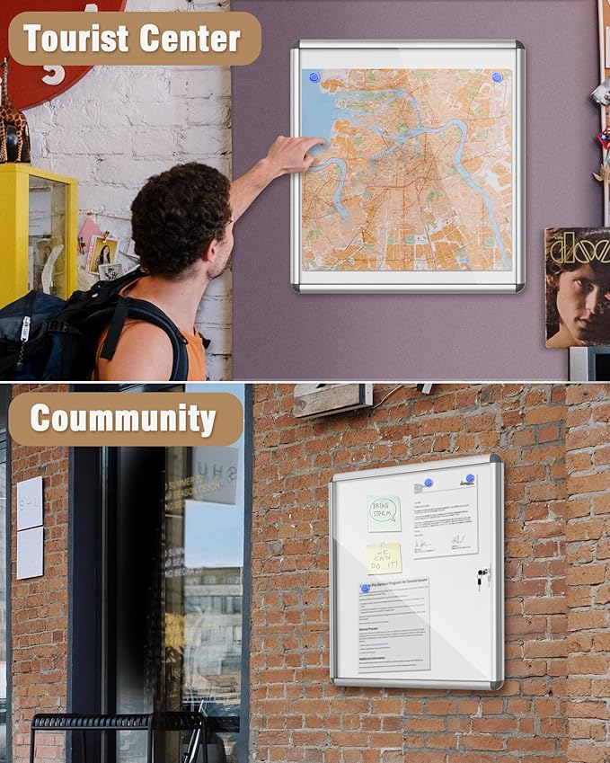 Mifuro 28"x26" Enclosed Bulletin Board, Lockable Weather-Resistant Aluminum - Image 7