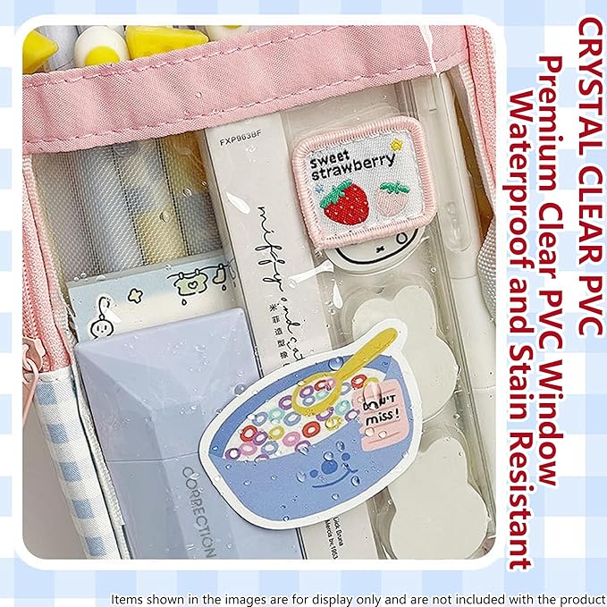 UINSUE Cute Pen case Adorable Bunny Transparent 3-Layer Large Capacity Pencil - Image 6