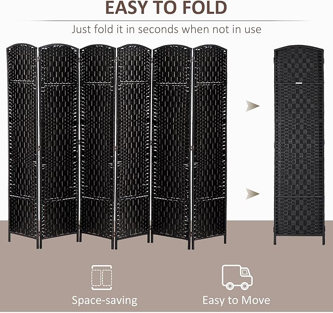 HOMCOM Room Divider, 6 Panel Folding Privacy Screen, 6FT Tall Portable Wicker - Image 3