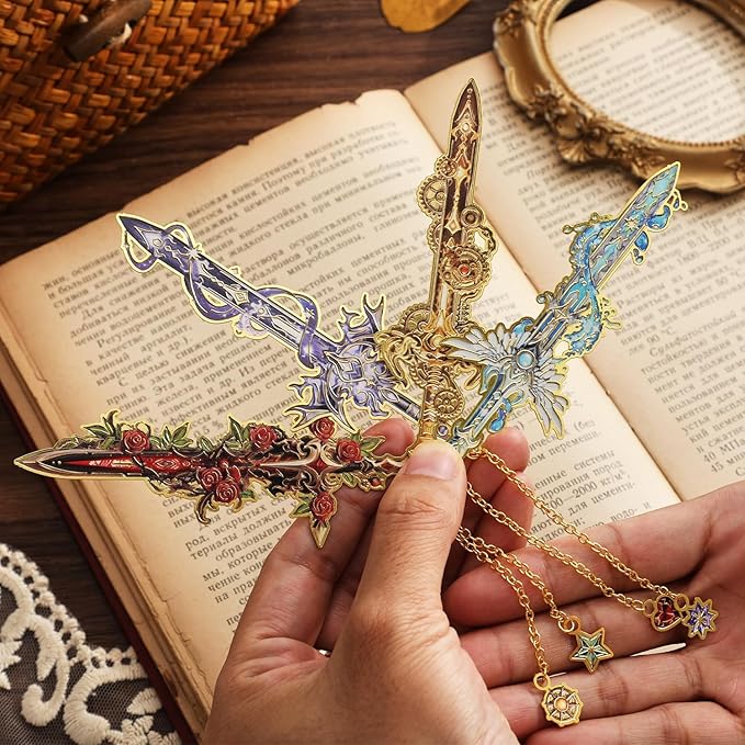 4Pcs Fantasy Sword Bookmarks for Books Journals Planners, Cool Forth Wing Metal - Image 6