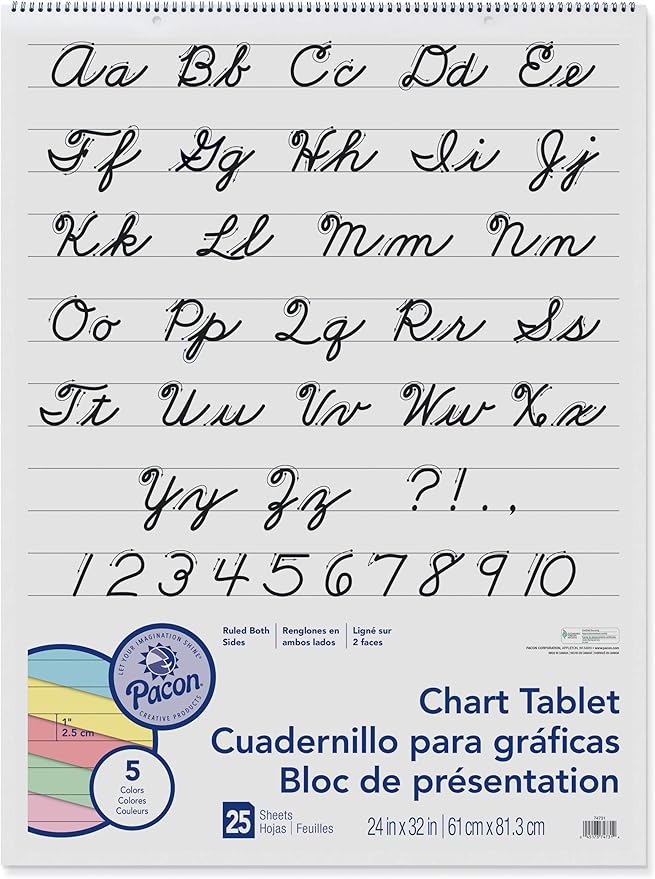 Pacon Colored Paper Chart Tablet, 5 Assorted Colors, Cursive Cover, 25 Sheets by Pacon