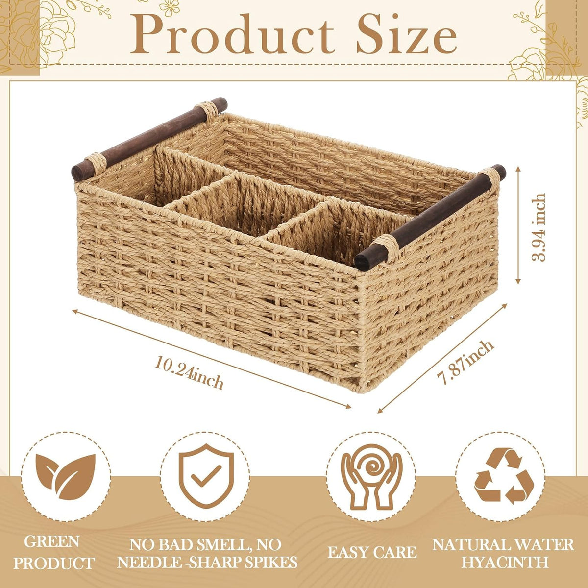 Remerry Beige Bathroom Countertop Organizer Caddy, Wicker-Like Divided Basket...