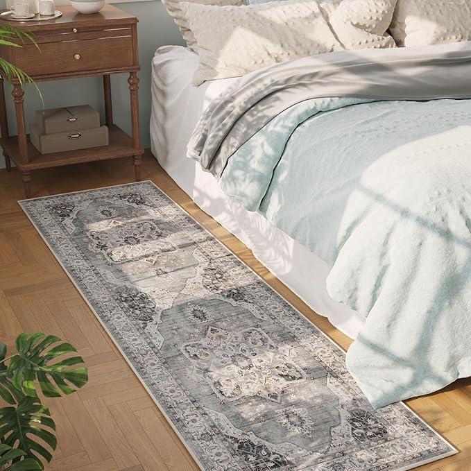 Rugcomf Vintage Medallion Kitchen Rugs Non Slip Washable 2'7"x8' - Image 4