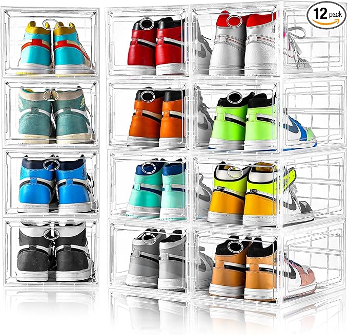Amllas 12 Pack Clear Shoe Boxes Stackable, Shoe Storage Boxes by Amllas