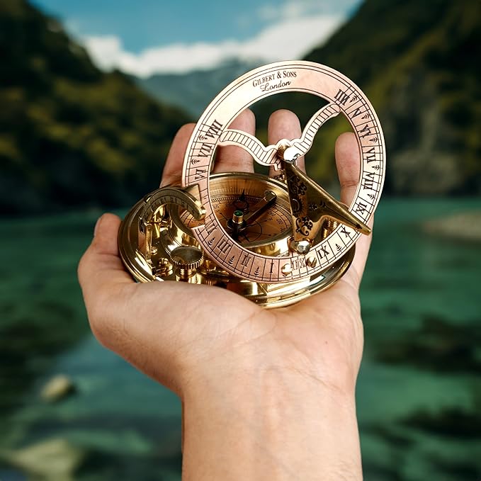 Brass Sundial Compass in Leather Case – Unique Nautical Gifts - Image 5