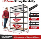 HOMEDANT 5 Tier Storage Shelves Adjustable Laminated Boltless Garage Metal - Image 2