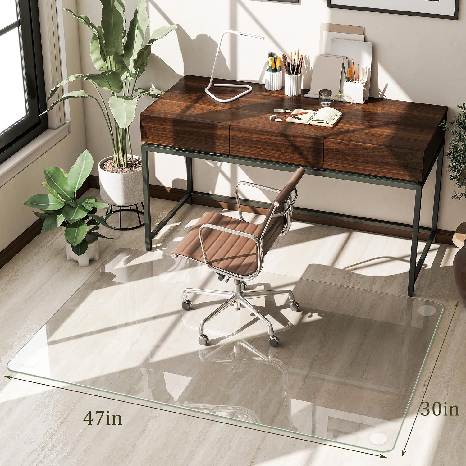 30" x 48" Tempered Glass -Glass Chair Mat, Heavy Duty Hard Floor Mat with Round Corner and Polished Edge, Office Chair Mat for Carpet Office Home Hardwood Floor Desk