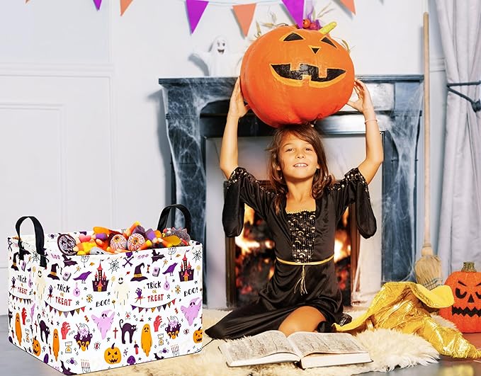 FUULOXE Halloween Gifts Empty Basket Boo Cube Organizer Bins Trick or Treat - Image 6
