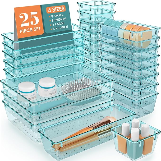 WOWBOX 25 PCS Plastic Drawer Organizer Set, 4 Sizes Desk Drawer Divider by WOWBOX
