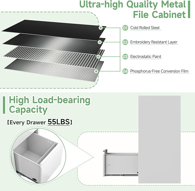 3-Drawer File Cabinet with Lock, Metal Vertical Filing Cabinets - Image 7