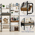 NUMENN Triple Wide 6 Tier Bookshelf, Adjustable Rustic Industrial Style Book - Image 6