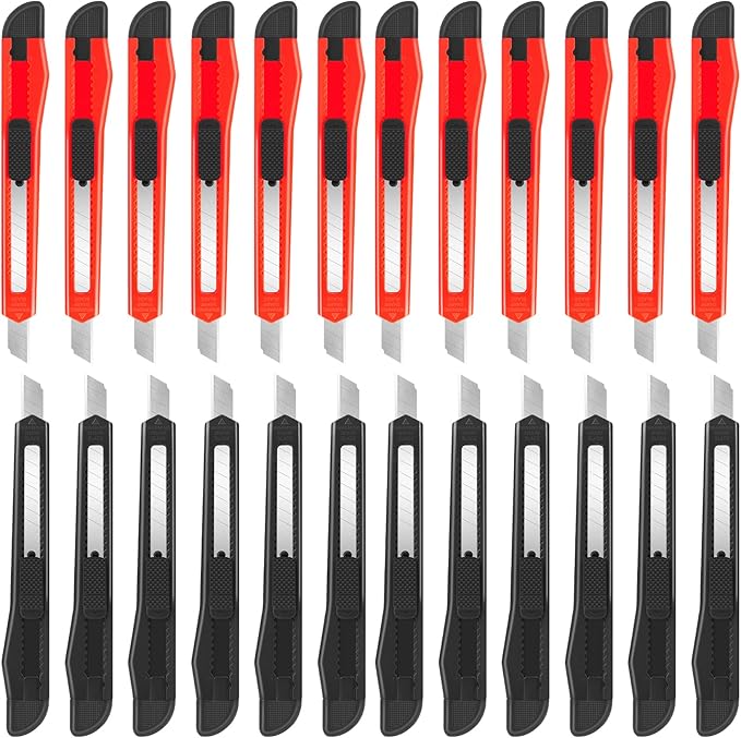 24 Pack Box Cutters, 9mm Razor Knife, Push-Sliding Button, Box Cutter by DIYSELF