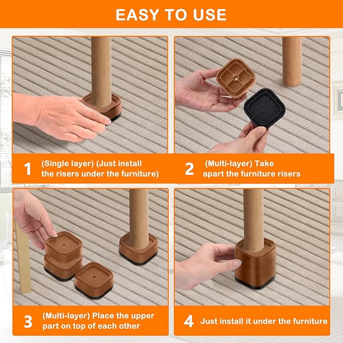 shouwuhho 32 Pack Furniture Risers Adjustable Bed Risers Heavy Duty Lifts - Image 7