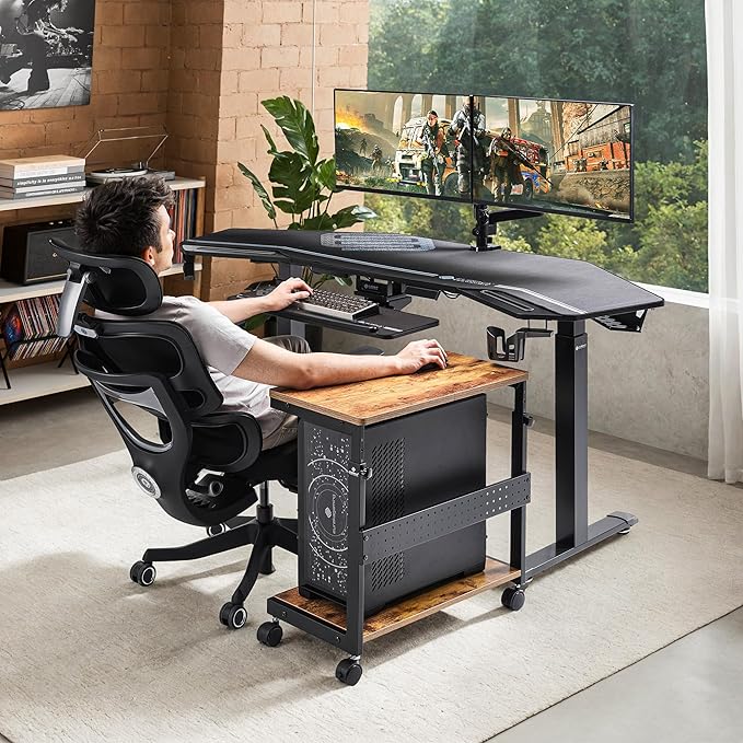 EUREKA ERGONOMIC PC Stand Computer Cart, Height Adjustable Tower Stand 2-Tier - Image 2