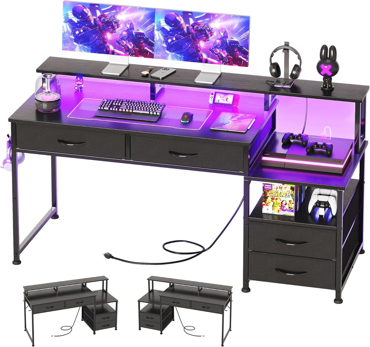 MUTUN 53" Computer Desk with 4 Drawers & Power Outlets, Reversible H...