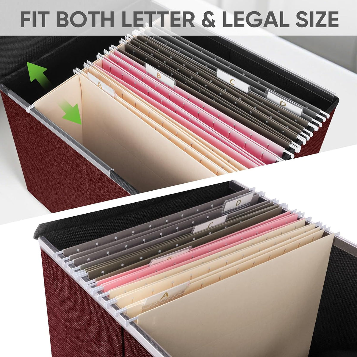 BALEINE File Organizer Box with Lid, Collapsible Hanging File Storage Box