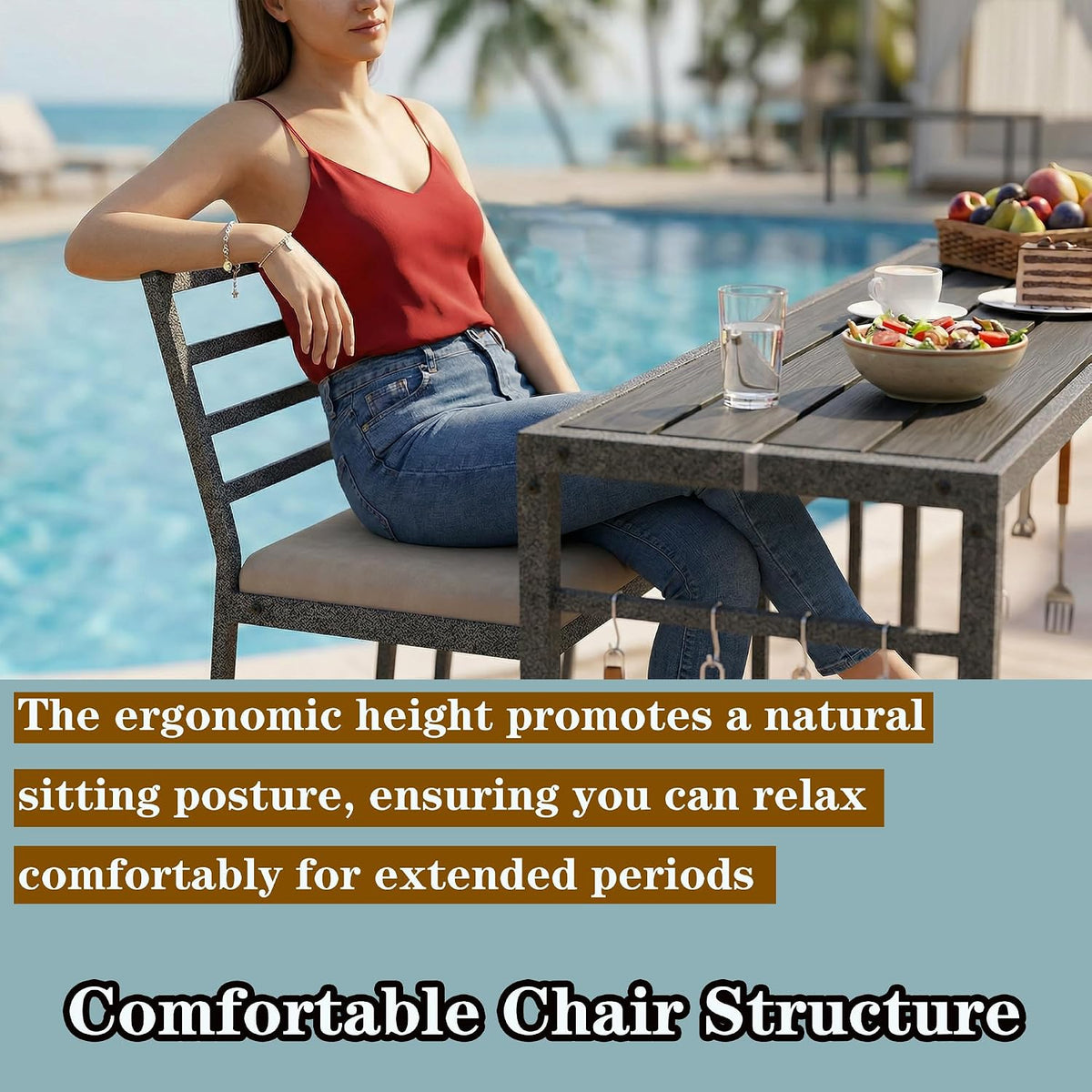 3Pcs Outdoor Patio Bar Set, 55" Rectangular High Top Table & Chair Set