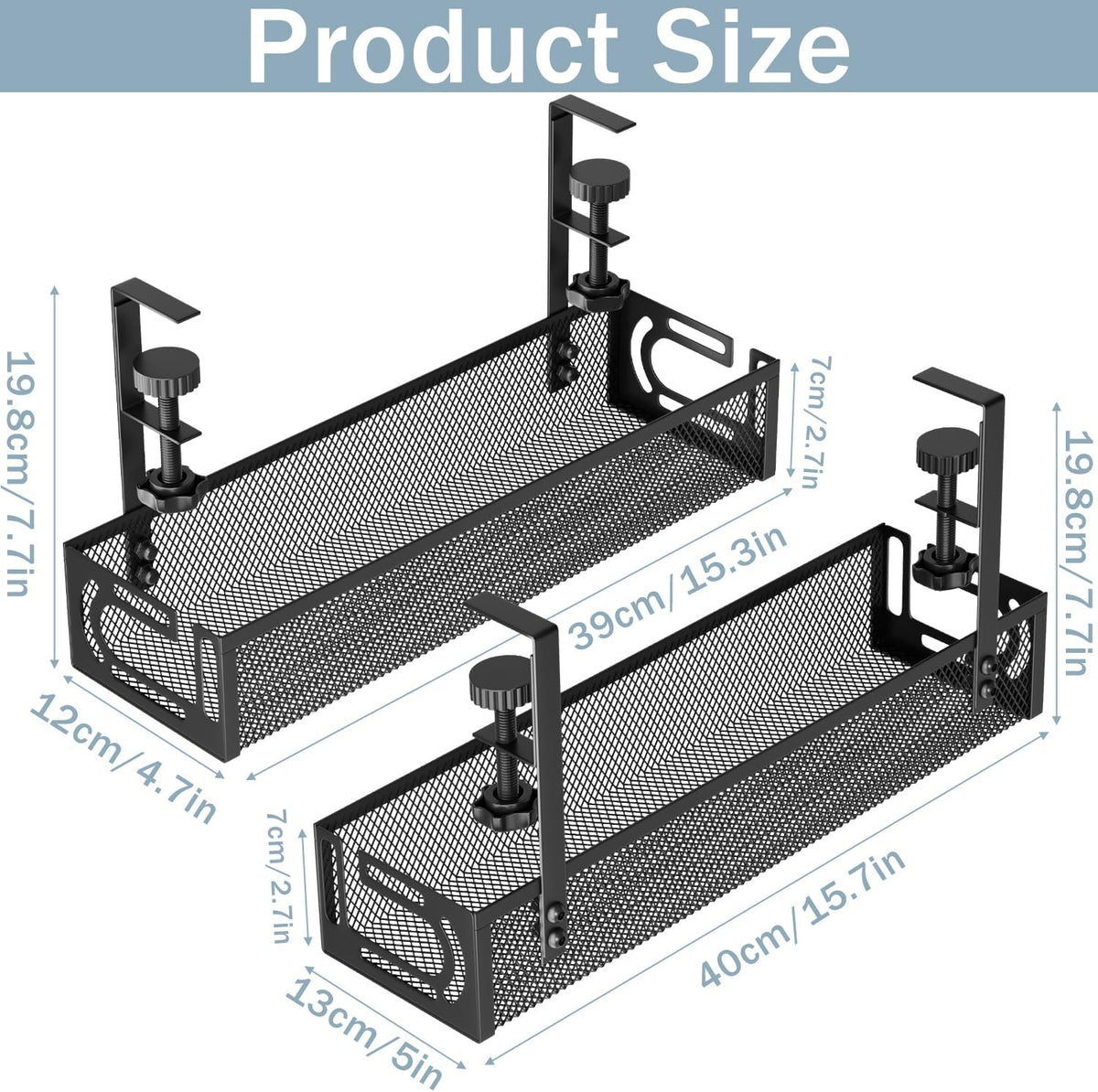 Cable Management, 2 Pack Cable Management Under Desk, Cable Tray