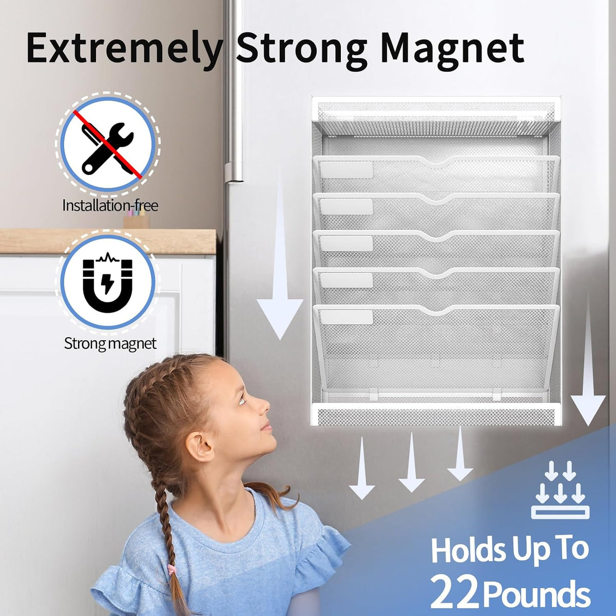 7 Tier Magnetic File Holder, No Drilling Wall File Organizer for File Cabinet...