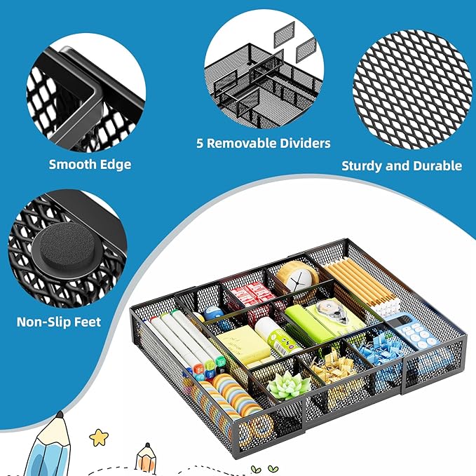 Marbrasse Expandable Desk Drawer Organizer, Mesh Drawer Organizer Tray - Image 6