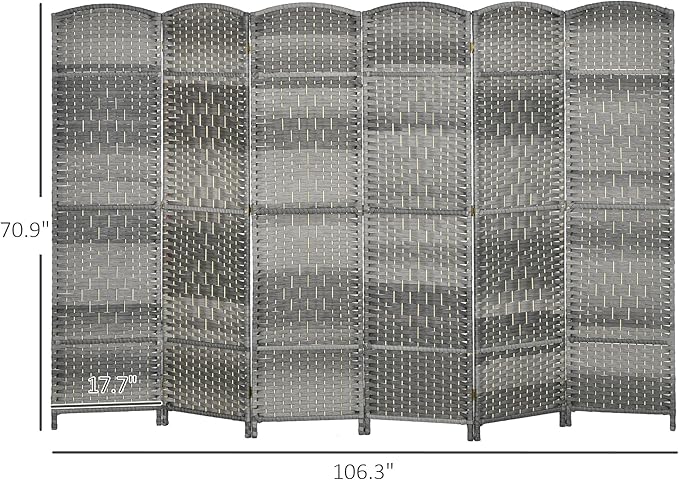 HOMCOM 6 Panel Room Divider, Hand-Woven Freestanding Wall Partition - Image 7