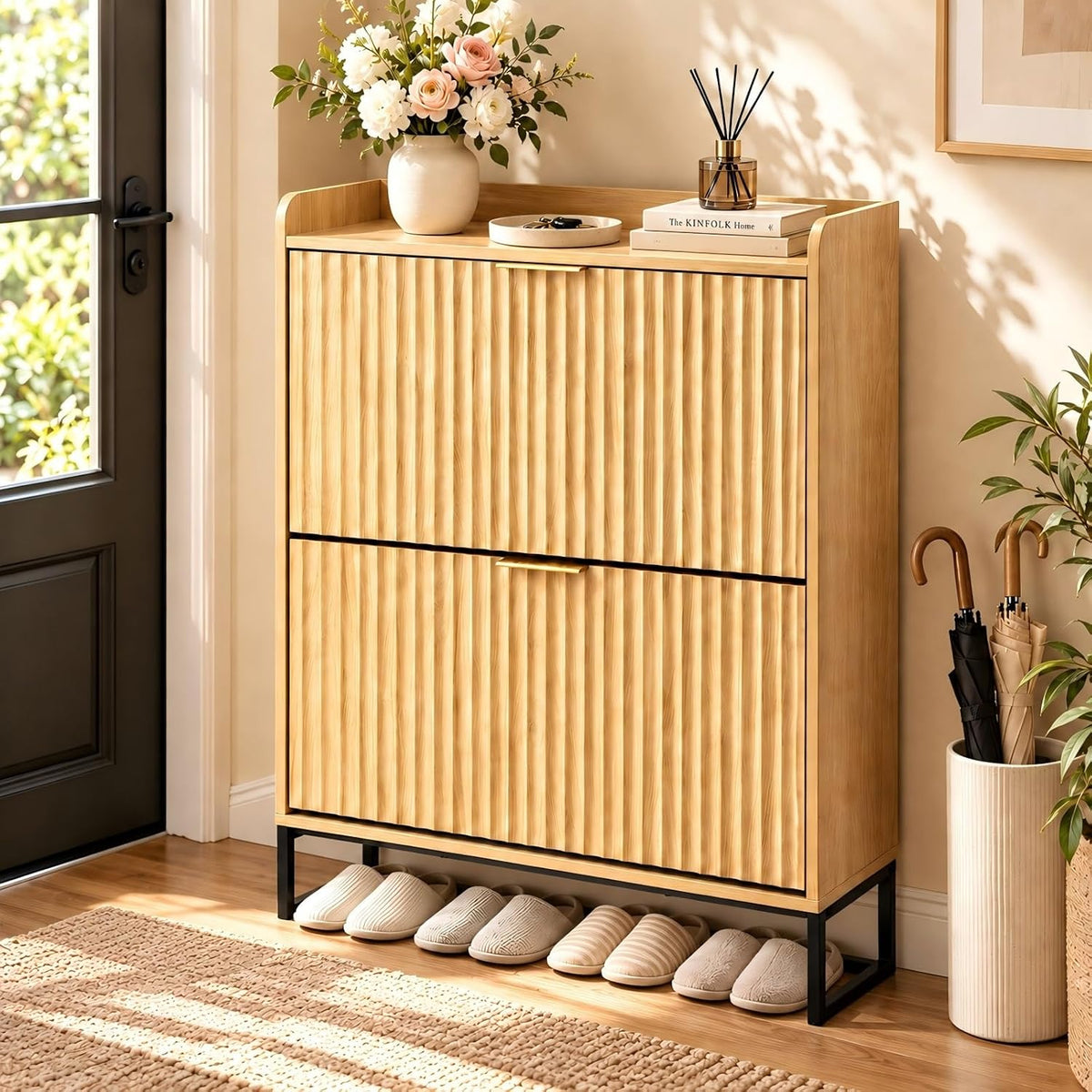 VINGLI Fluted Shoe Cabinet Storage for Entryway,Hidden Shoes Storage Cabinet ...