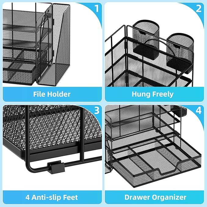 Marbrasse Desk Organizer and Accessories，4-Tier Paper Letter Tray Organizer - Image 3