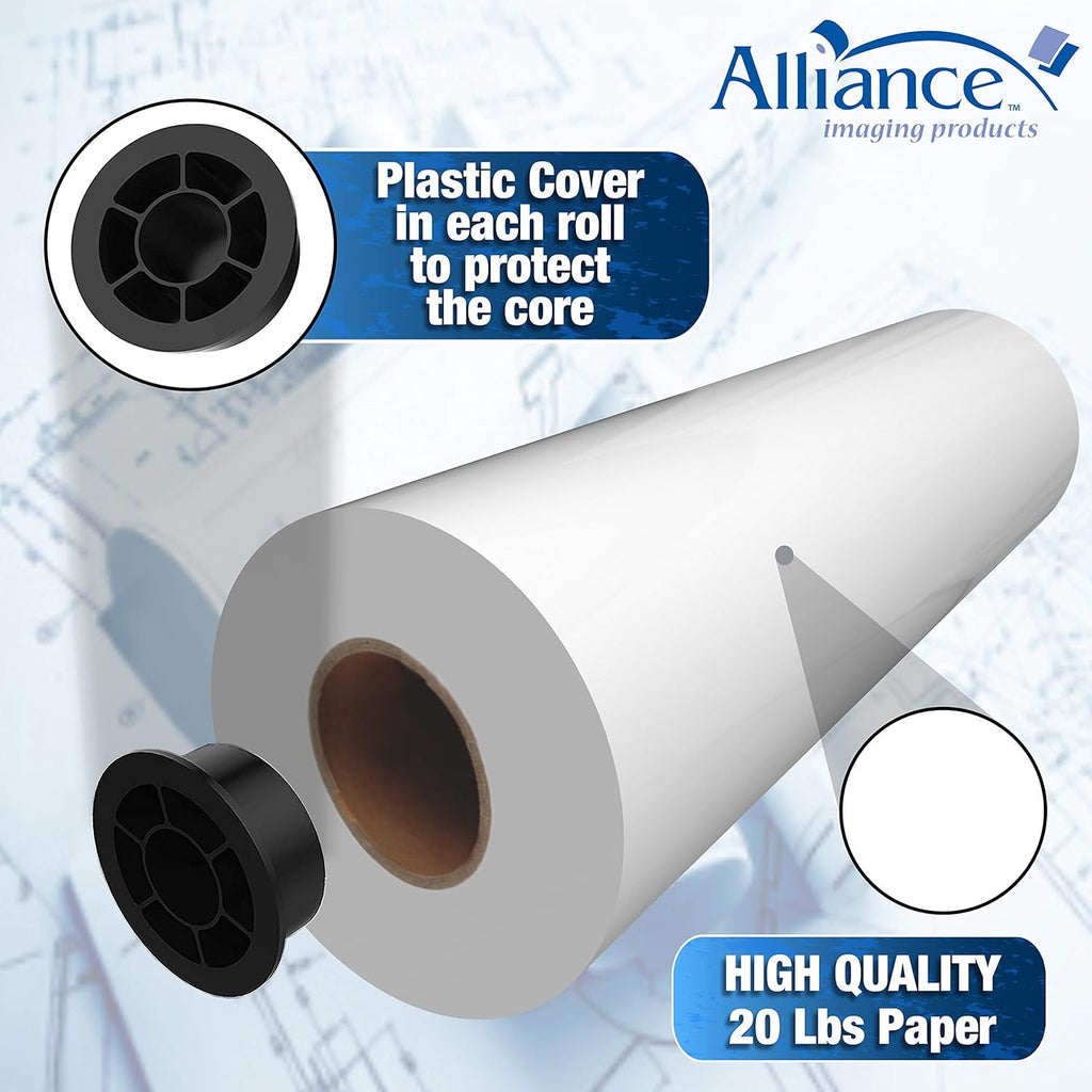 Alliance Wide Format Paper Rolls CAD Bond 30" Widths (2 Rolls, 30 In x 300 Ft | 2" Core)