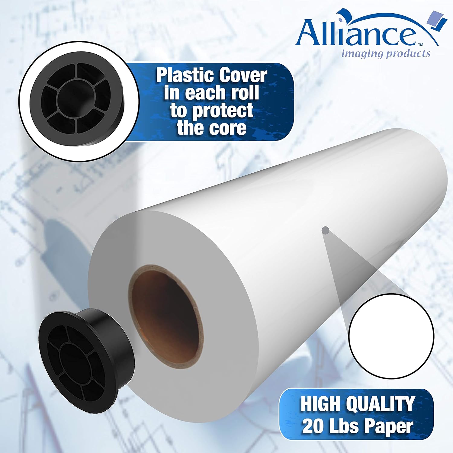 Alliance Wide Format Paper 24" x 300' CAD Bond Rolls (20lb | 2 Rolls, 24 In x 300 Ft | 2 " Core)