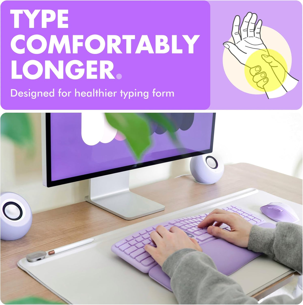X9 Ergonomic Keyboard and Mouse Wireless Combo - Purple Keyboard and Mouse Wi...