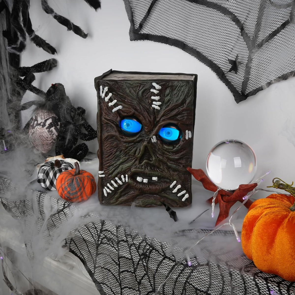 QEQEKAKA Halloween Decorations Indoor Spell Book Blink Motion Activated