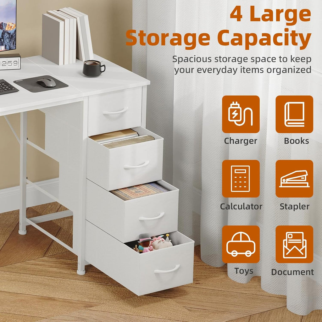 Somdot Small Computer Desk with 4 Drawers for Bedroom, Home Office Desk | 39 Inch Simple Writing Desk,Study Table with Storage Drawers for Home Office, Study, Living Room and Small Spaces, White