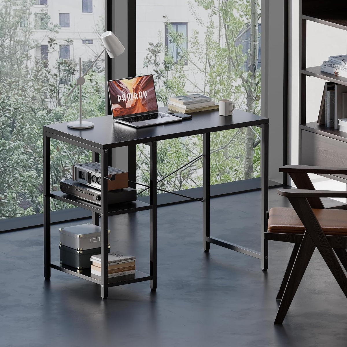 Pamray 32 Inch Small Computer Desk with Shelves for Bedroom Small Spaces