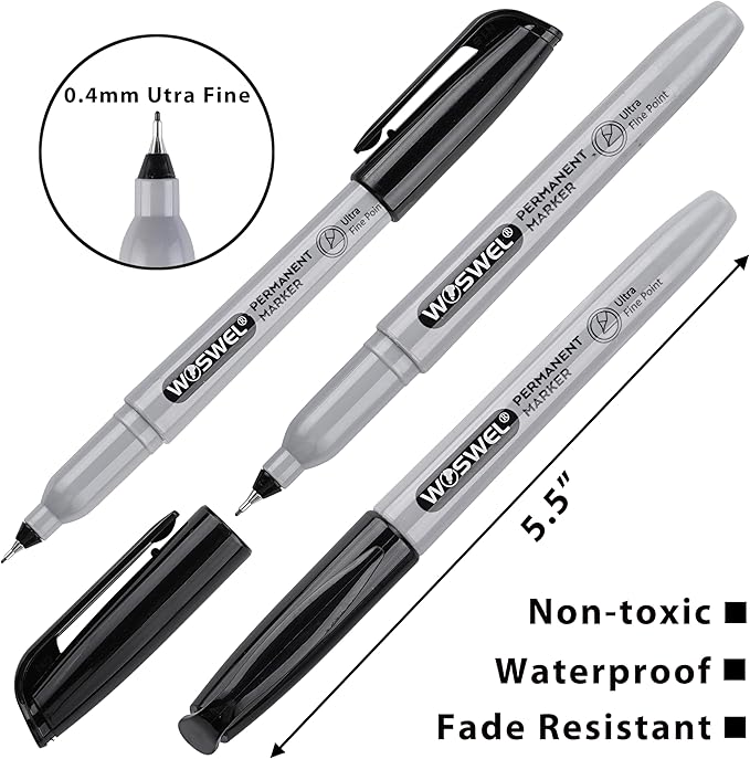 WOSWEL Permanent Markers Bulk, Ultra Fine Point, 48 Pack Black Permanent Marker - Image 6