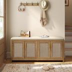 vasagle boho shoe bench with cushion, 4 rattan-look, main product view