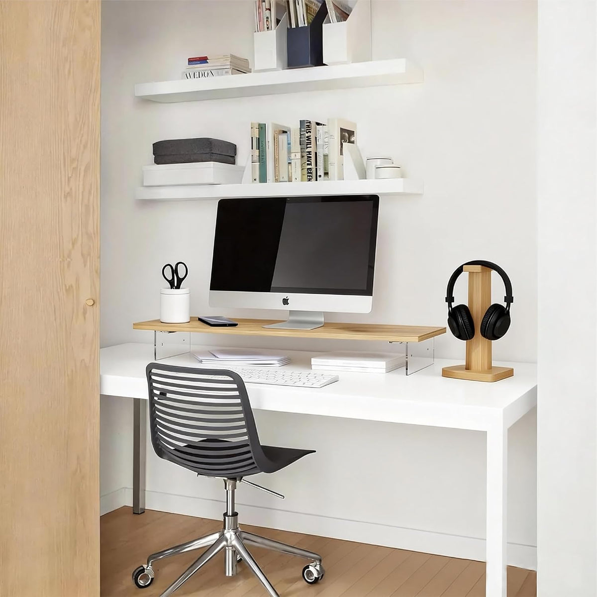 Wood Monitor Stand Riser with Acrylic Legs, Computer Screen Stand Desk Organi...