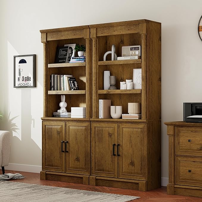 72" Roman Column Bookcase with Double Door Cabinet, 5 Tiers Tall Bookshelf - Image 6