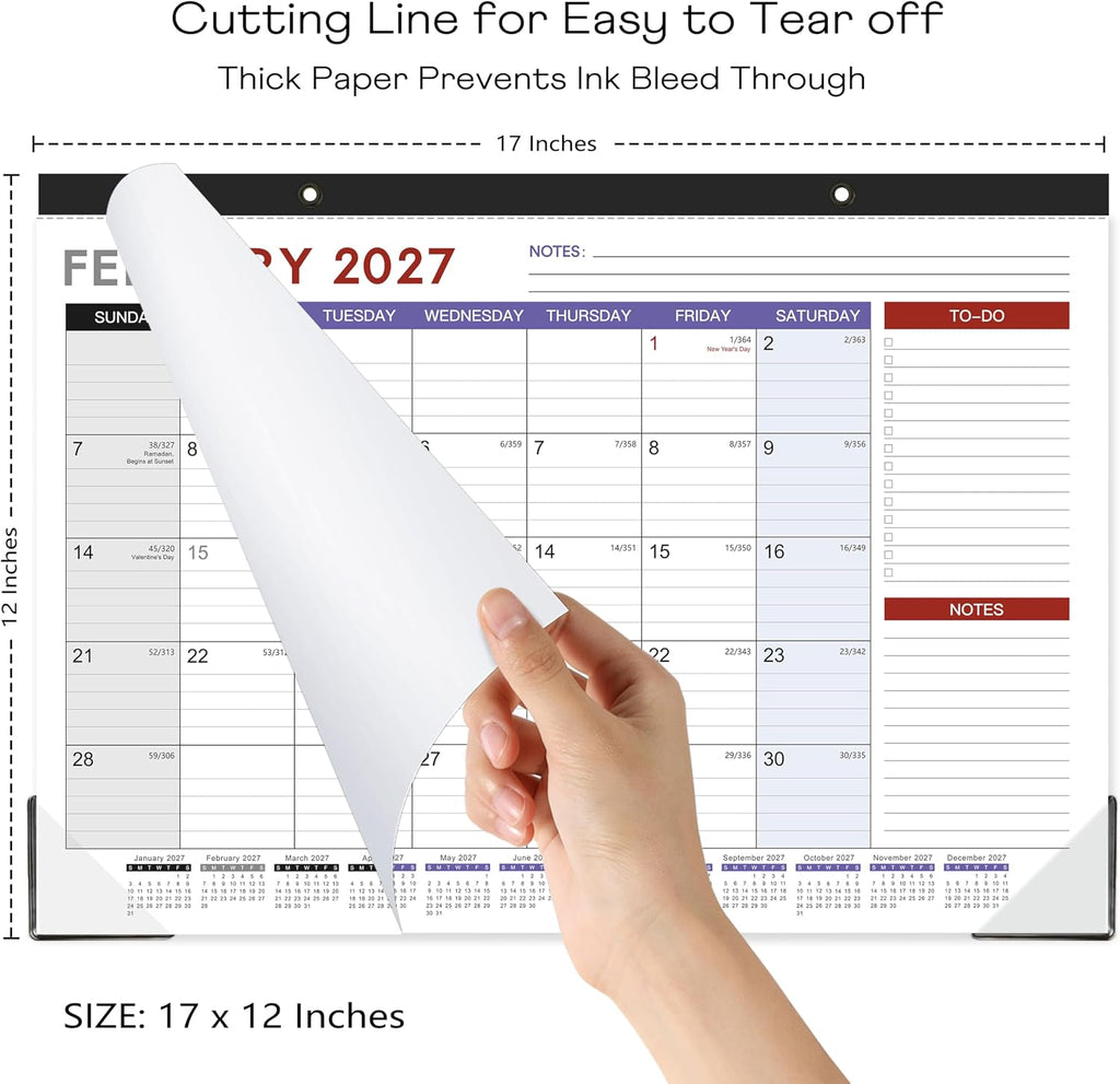 2027 Desk Calendar - July 2026 - December 2027, 17" x 12" Large Desk Calendar 2026-2027, 18 Months Desk Calendar, Desk Pad, Elegant Design