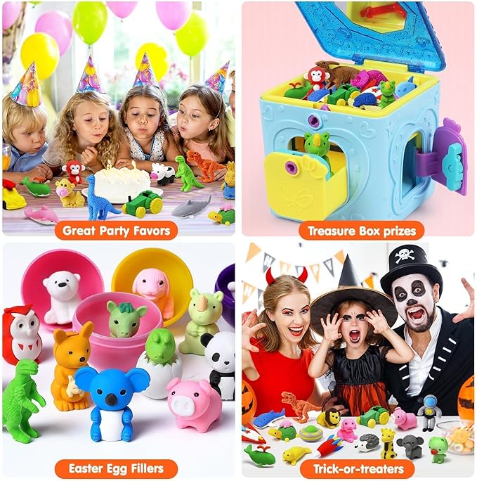 40 Pcs Animal Erasers Desk Pet for Kids 3D Puzzle Pencil Eraser Treasure Box - Image 9