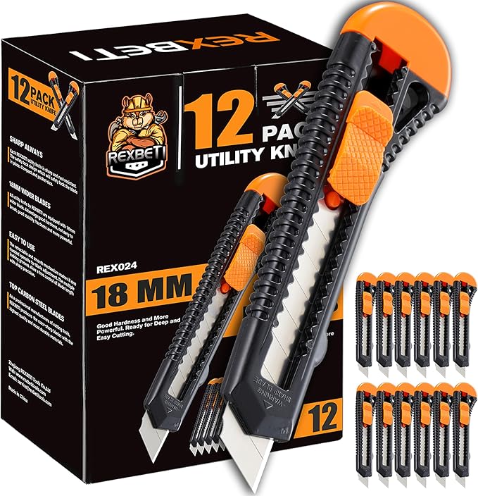 REXBETI 12-Pack Utility Knife, Retractable Box Cutter by REXBETI