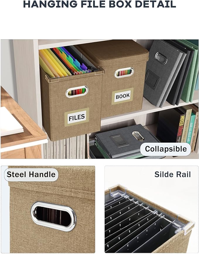 Oterri File Organizer Box with Lid, Hanging Filing File Box with Mesh Pocket - Image 5